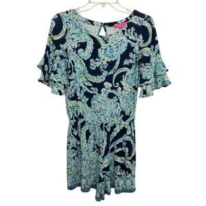 Lilly Pulitzer Nwot Lula Romper In High Tide Navy Scuba Doo Engineered XS